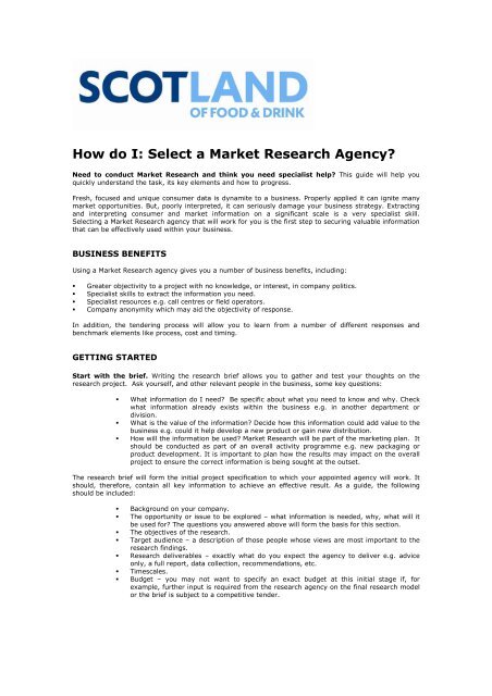 How do I: Select a Market Research Agency? - Scotland Food and ...