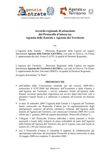 Protocollo di intesa tra Agenzia delle Entrate e Agenzia del Territorio
