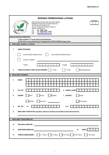 ISO 9001-2008 - Borang Permohonan Latihan 2011 - NRE