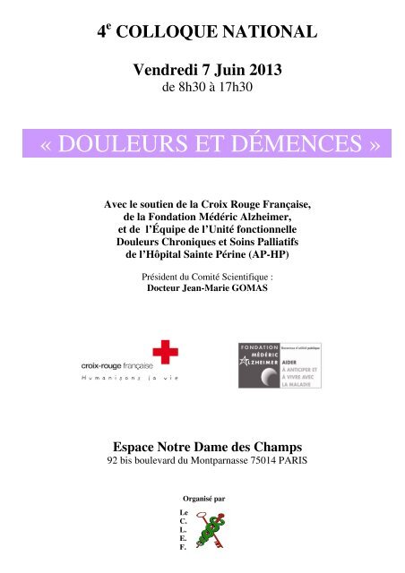 "Douleurs et Démences" - vendredi 7 juin 2013 - Paris ... - Capgeris