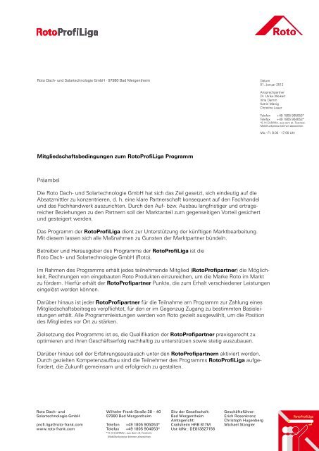 Mitgliedschaftsbedingungen zum RotoProfiLiga ... - Roto Dach