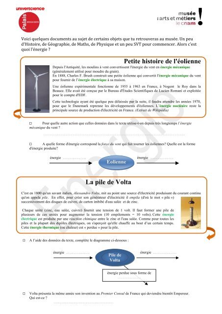 pdf : ActivitÃ©s Ã  faire avant la visite - MusÃ©e des arts et mÃ©tiers