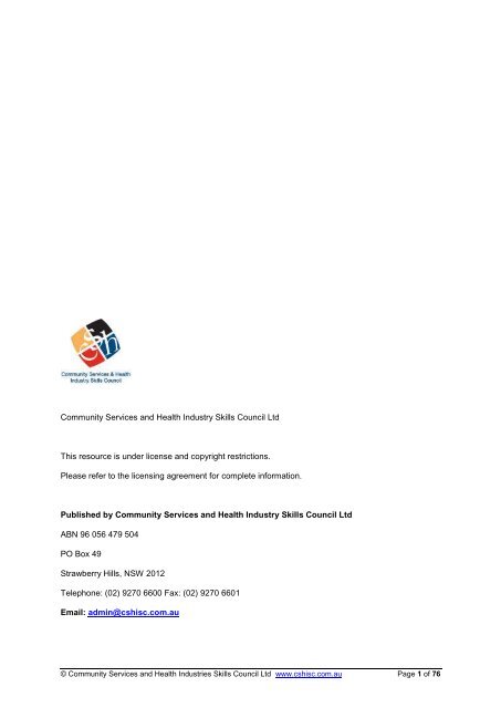 CHC08 Disability Behaviour Support Skill Set Learner Resource ...