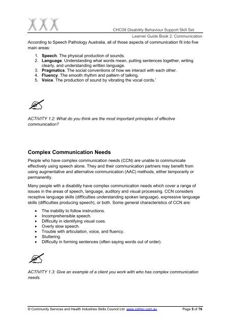 CHC08 Disability Behaviour Support Skill Set Learner Resource ...