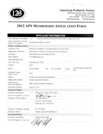 2012 aps membership application form - American Pediatric Society ...