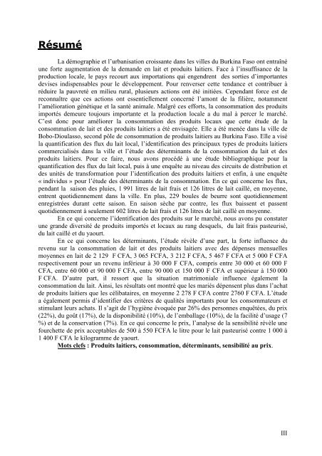 Analyse de la consommation du lait et des produits laitiers : - REPOL