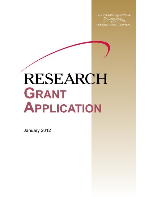 Grant Application - Dr. Stirling McDowell Foundation for Research ...