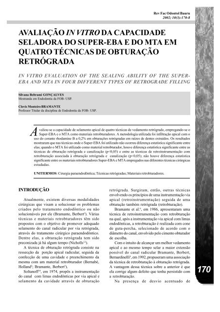 avaliação in vitro da capacidade seladora do super-eba e do mta ...