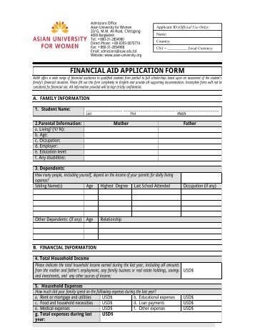 FINANCIAL AID APPLICATION FORM - Asian University for Women