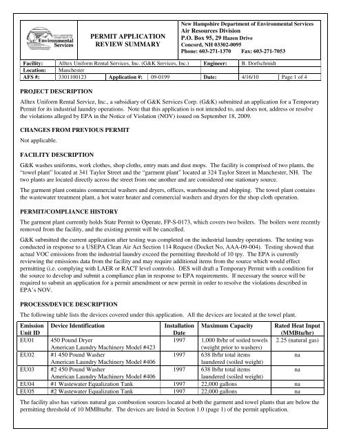 permit application review summary - New Hampshire Department of ...