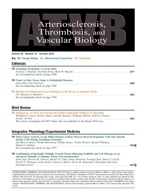 Table Of Contents Pdf Arteriosclerosis Thrombosis And