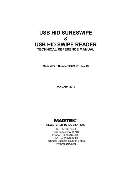 USB HID Swipe Reader, Technical Reference Manual - MagTek