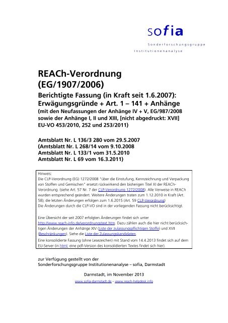 REACh-Verordnung - berichtigte Fassung - REACh helpdesk