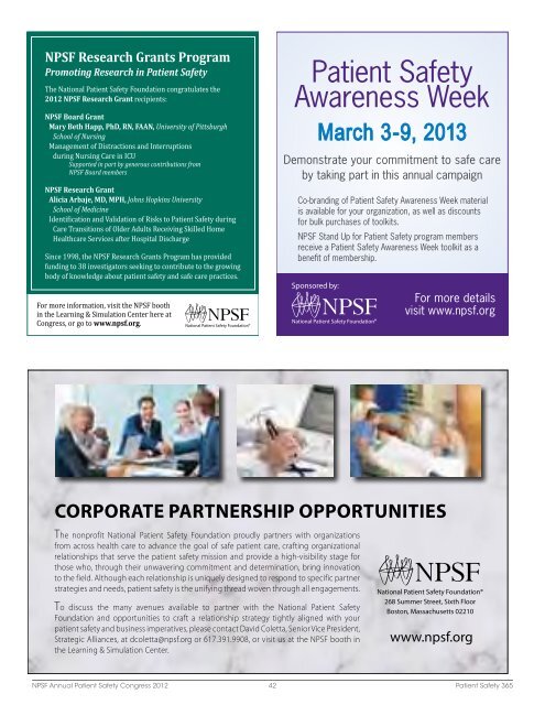 NPSF Research Grants Program - NPSF Patient Safety Congress