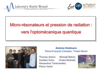 Micro-rÃ©sonateurs et pression de radiation : vers l'optomÃ©canique ...