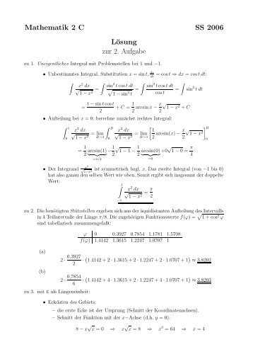 Mathematik 2 C SS 2006 Lösung zur 2. Aufgabe