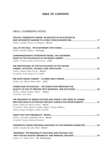 oral communication. table of contents - Federation of Horses in ...