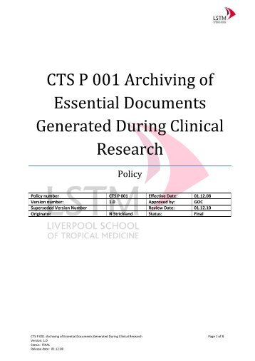 CTS P 001 Archiving of Essential Documents Generated During ...