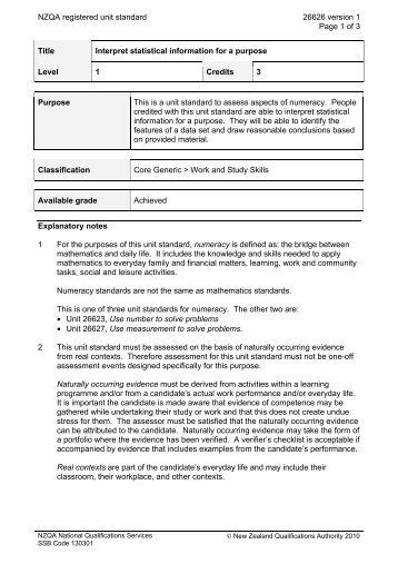 NZQA registered unit standard 26626 version 1 Page 1 of 3 Title ...