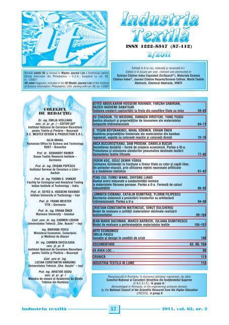 Rezumate Revista Industria Textila Nr 2 2011 Institutul