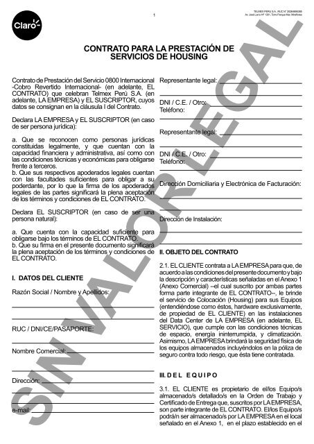 contrato para la prestaciÃ³n de servicios de housing - Claro