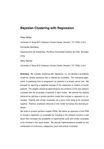 Bayesian Clustering with Regression - Facultad de MatemÃ¡ticas ...