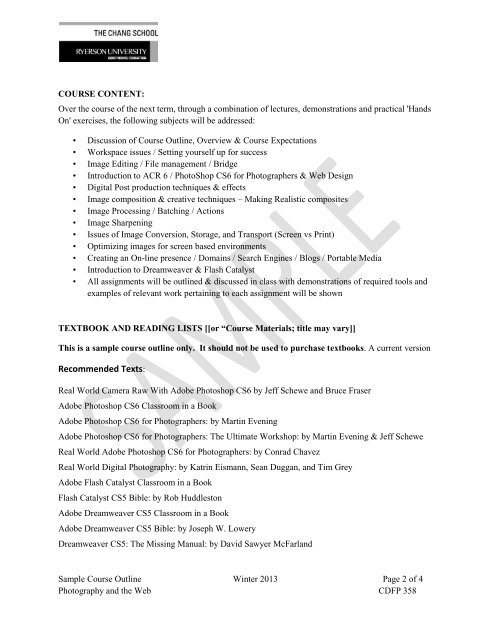Sample Classroom Course Outline - The Chang School - Ryerson ...