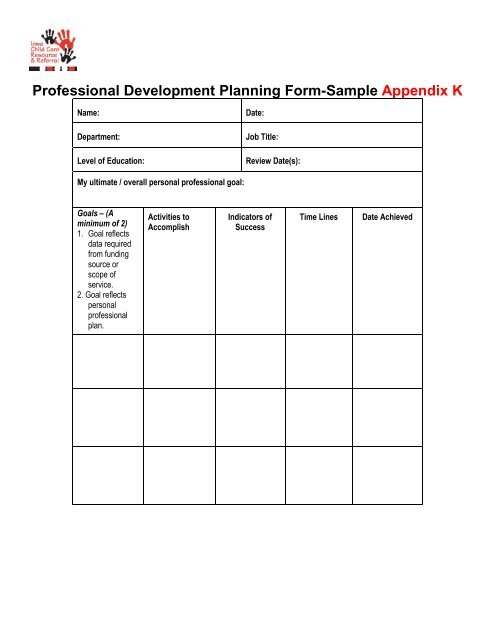 Professional Development Planning Form-Sample Appendix K