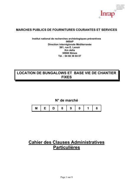 Cahier des Clauses Administratives Particulières - Inrap