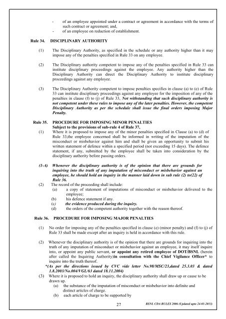 CONDUCT, DISCIPLINE AND APPEAL RULES 2006 - BSNL ...