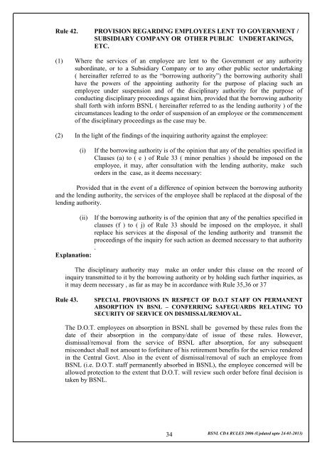 CONDUCT, DISCIPLINE AND APPEAL RULES 2006 - BSNL ...