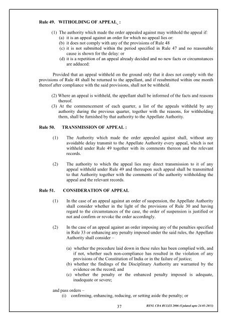 CONDUCT, DISCIPLINE AND APPEAL RULES 2006 - BSNL ...