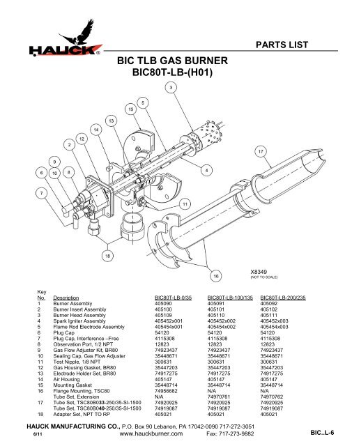 bic tlb gas burner bic80t-lb-(h01) parts list - Hauck Manufacturing