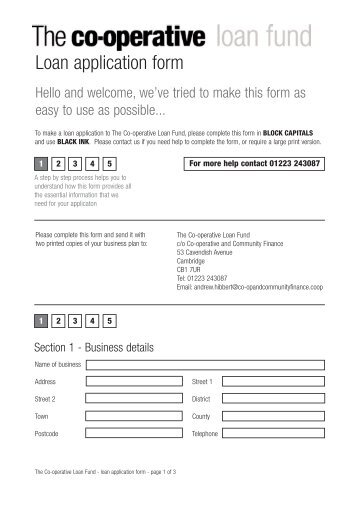 Loan application form - The Co-operative