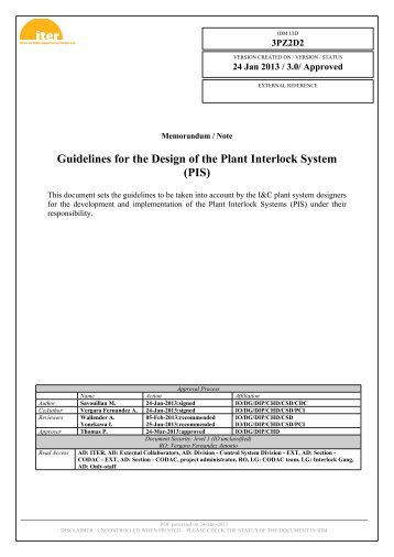 Guidelines for the Design of the Plant Interlock System (PIS) - Iter
