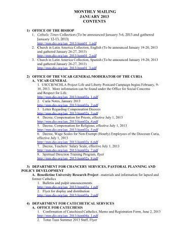 monthly mailing january 2013 contents - Diocese of Springfield in ...