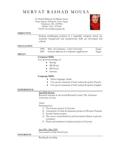 Elegant Resume - The American University in Cairo