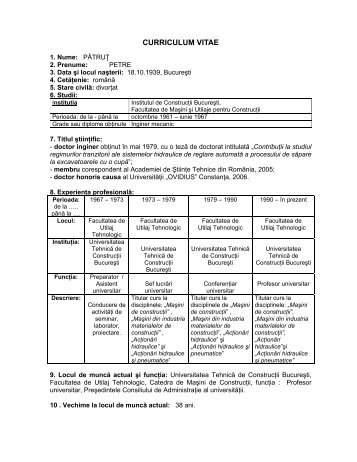 curriculum vitae - Universitatea TehnicÄ de ConstrucÅ£ii BucureÅti