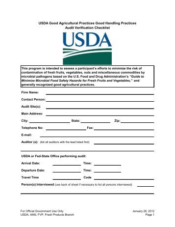 USDA Good Agricultural Practices Good Handling Practices Audit ...