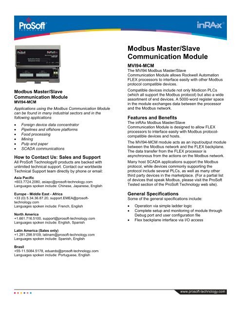 Modbus Master/Slave Communication Module - ProSoft Technology
