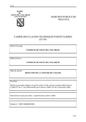 CAHIER DES CLAUSES TECHNIQUES PARTICULIERES (CCTP ...