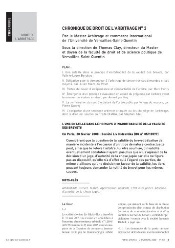 CHRONIQUE DE DROIT DE L'ARBITRAGE No 3 - Master Arbitrage ...