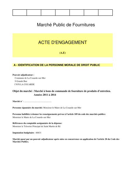 Acte d'engagement Marché de prestations de services Marché Assurances ...