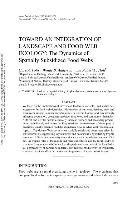 TOWARD AN INTEGRATION OF LANDSCAPE AND FOOD WEB ...