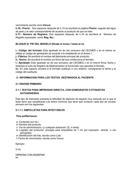 Reg. 14-98. Texto mat. de envase Lista - Cecmed