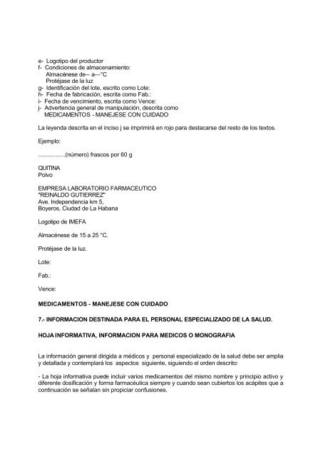 Reg. 14-98. Texto mat. de envase Lista - Cecmed