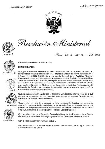 Resolución Ministerial Nº 586-2006/MINSA - Instituto Nacional de ...