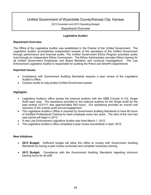 Table of Contents - Unified Government of Wyandotte County ...