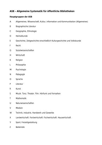 ASB – Allgemeine Systematik für öffentliche Bibliotheken - IMeNS