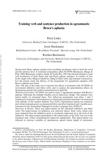 Training verb and sentence production in agrammatic Broca's aphasia